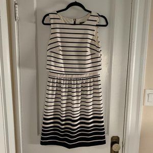 Taylor faux crop top dress in cream/black stripe, size 6